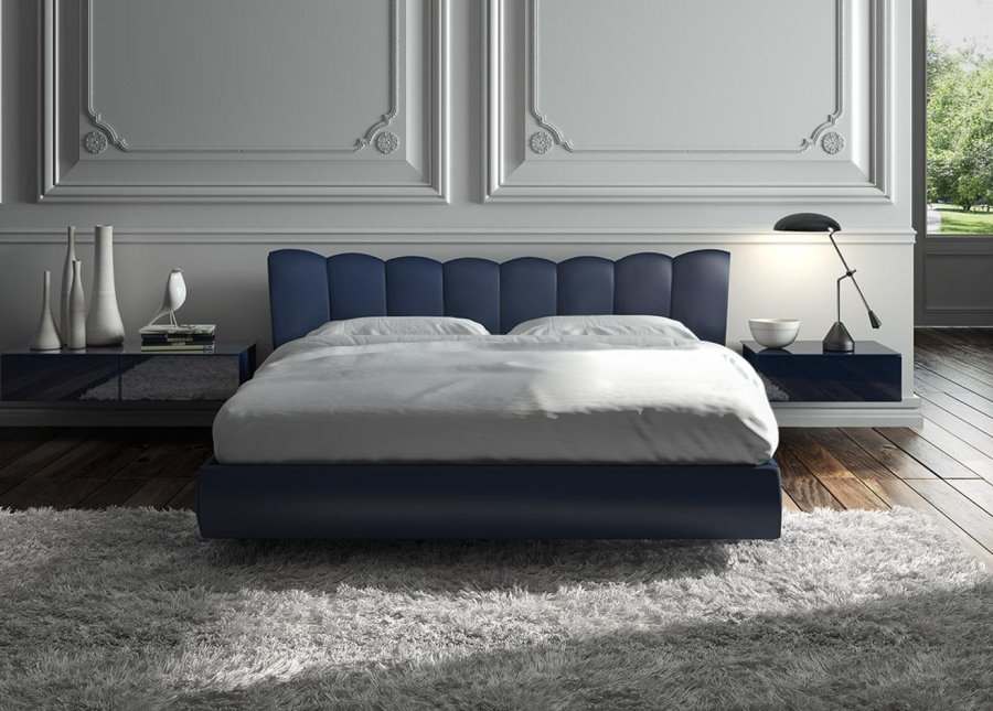 Letto imbottito in pelle blu | Amanda