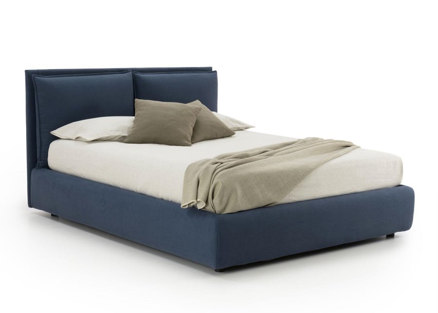 Letto imbottito rivestito in tessuto blu scuro | Blend