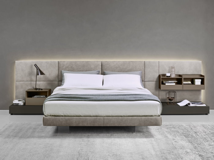 Letto con testiera modulare con contenitori e cassetti California Textile