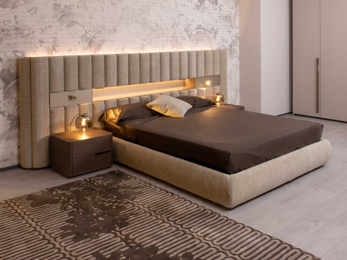 Letto sommier moderno con boiserie imbottita beige Lounge