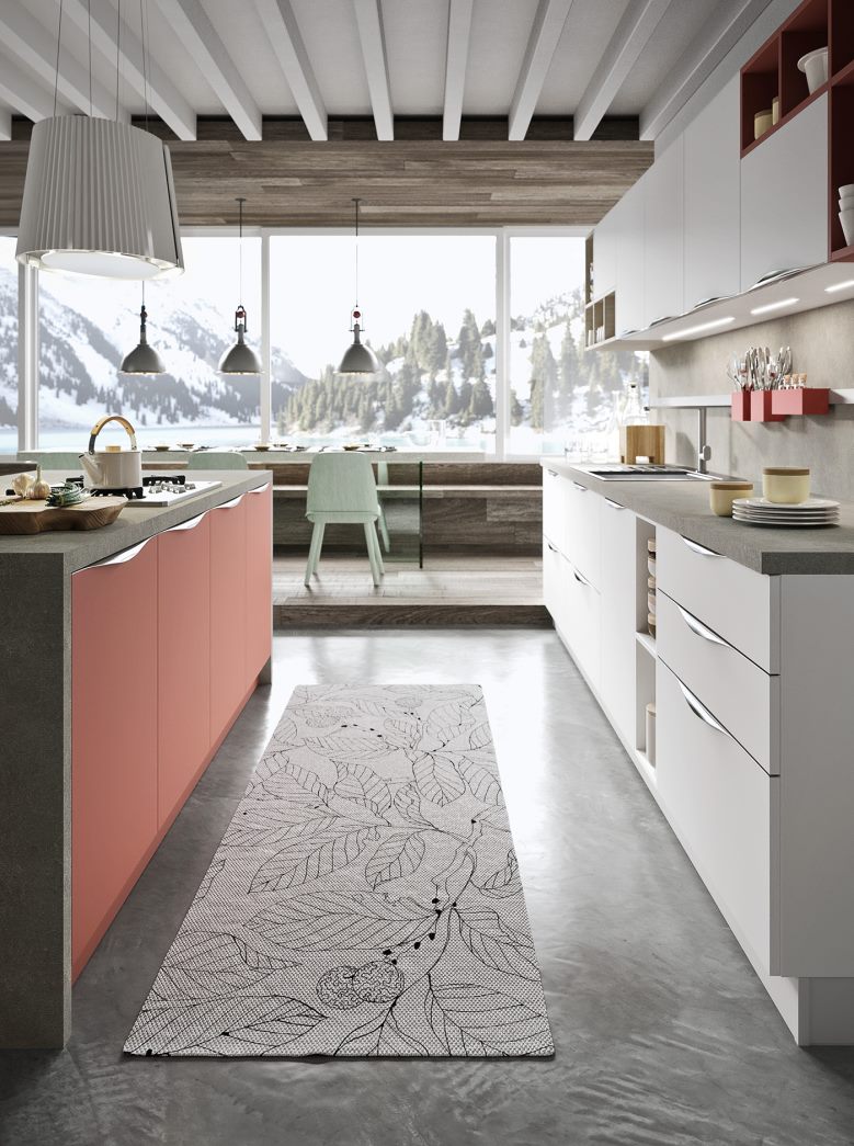 Tappeto cucina moderno beige dai toni caldi di facile inserimento in ogni  ambiente. Disponibile in varie misure