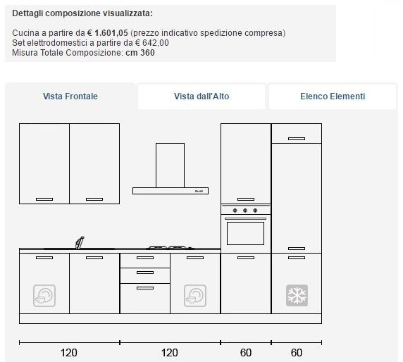 Cucina grande economica 360 cm altezza 240 cm. Clicca per modificarla.