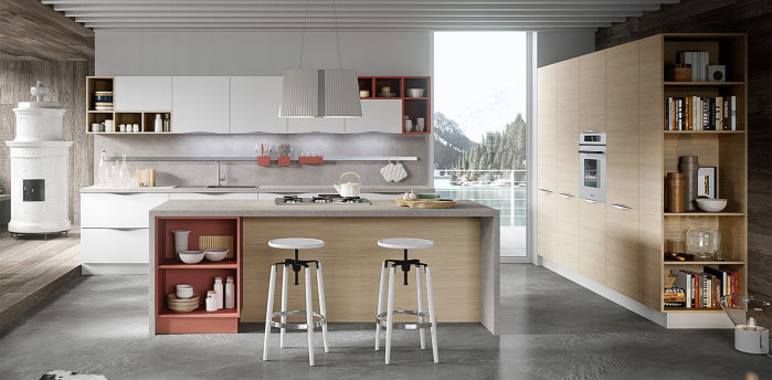 *CLICCA E SCOPRI QUESTA CUCINA* <br/>Soluzione per open space con mobili cucina e mobile dispensa con terminale aperto per libri e soprammobili <br/>