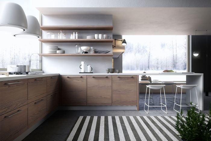 Cucina moderna in legno con mensole Ninety 04