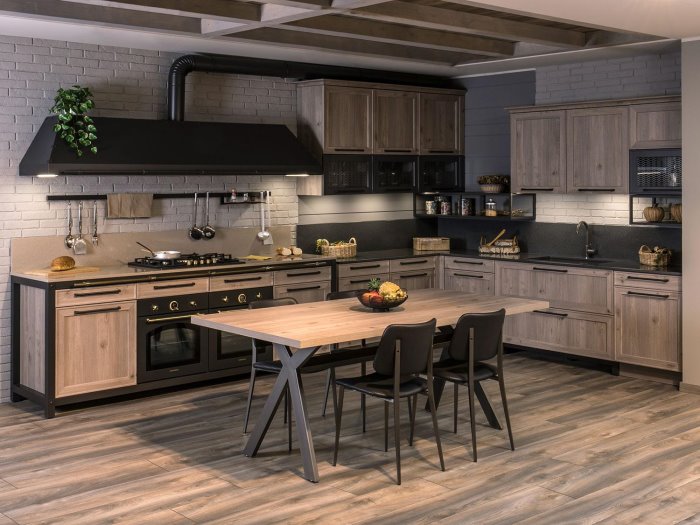 Cucina in legno e nero in stile industriale chic Sixty 06