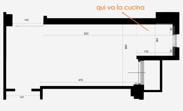 Planimetria e misure dell'ambiente in cui inserire la cucina