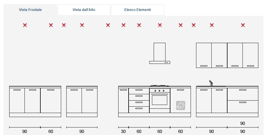 I mobili per la cucina in muratura sono stati selezionati e progettati dal cliente con il planner ArredaClick