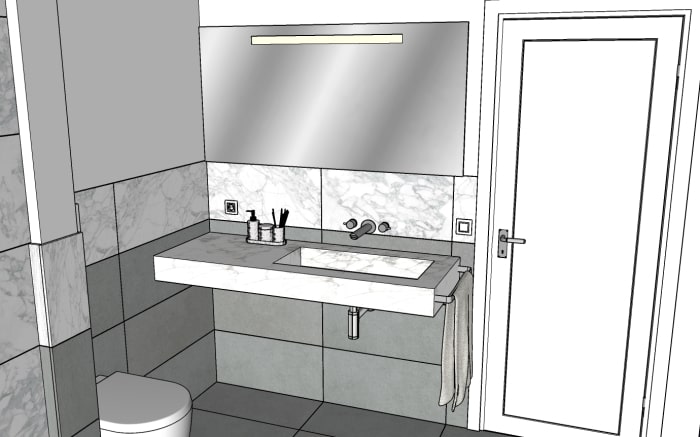 Progetto bagno: parete con vasca e specchio