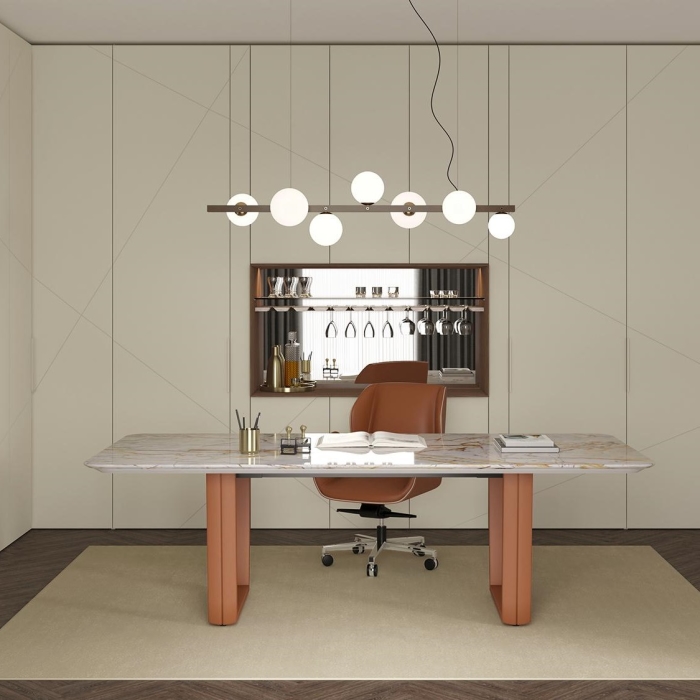 Home office con tavolo di design e vano bar Lounge