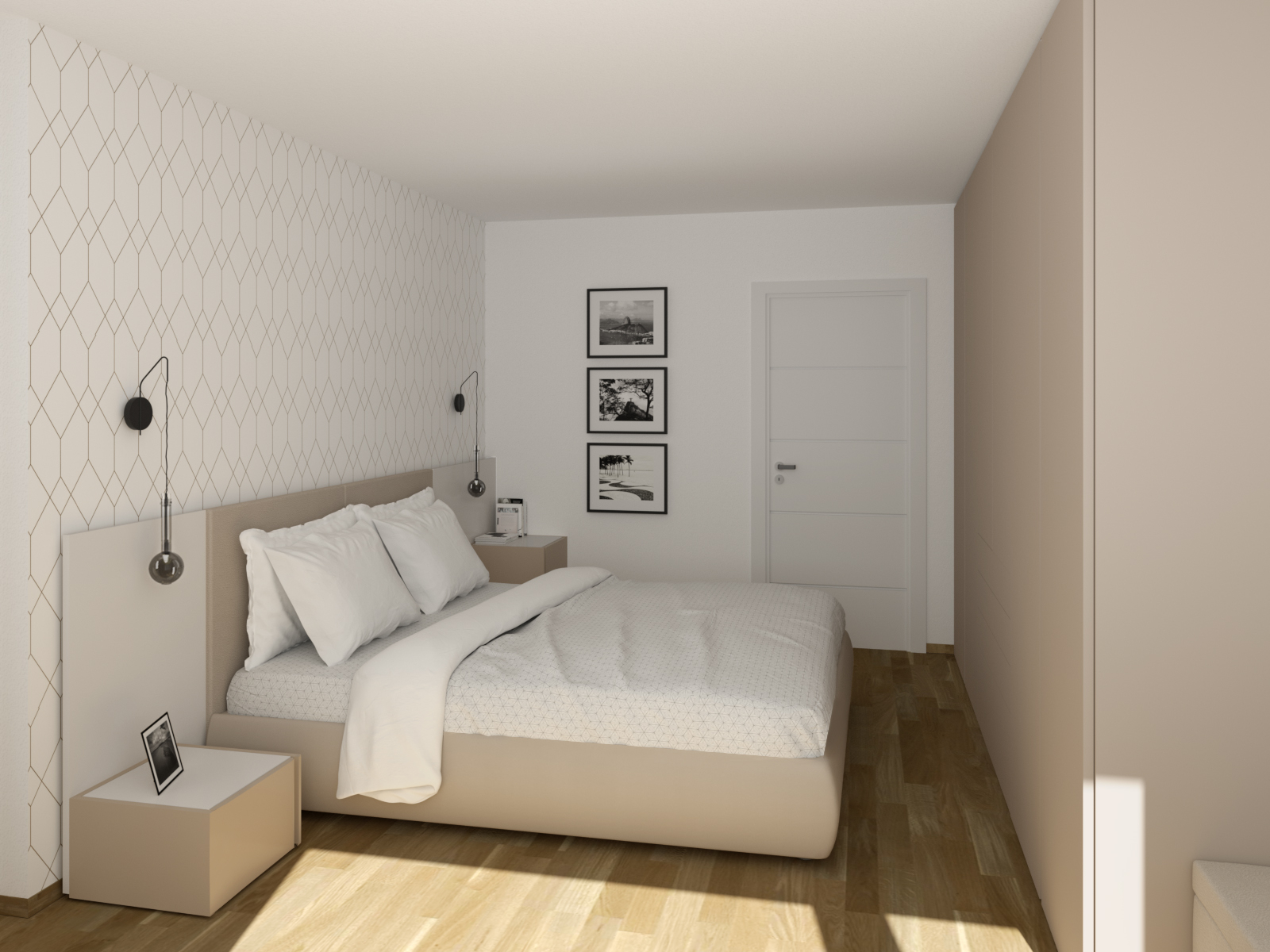 Progetto camera di 10 mq con letto con boiserie - 3403 Camera