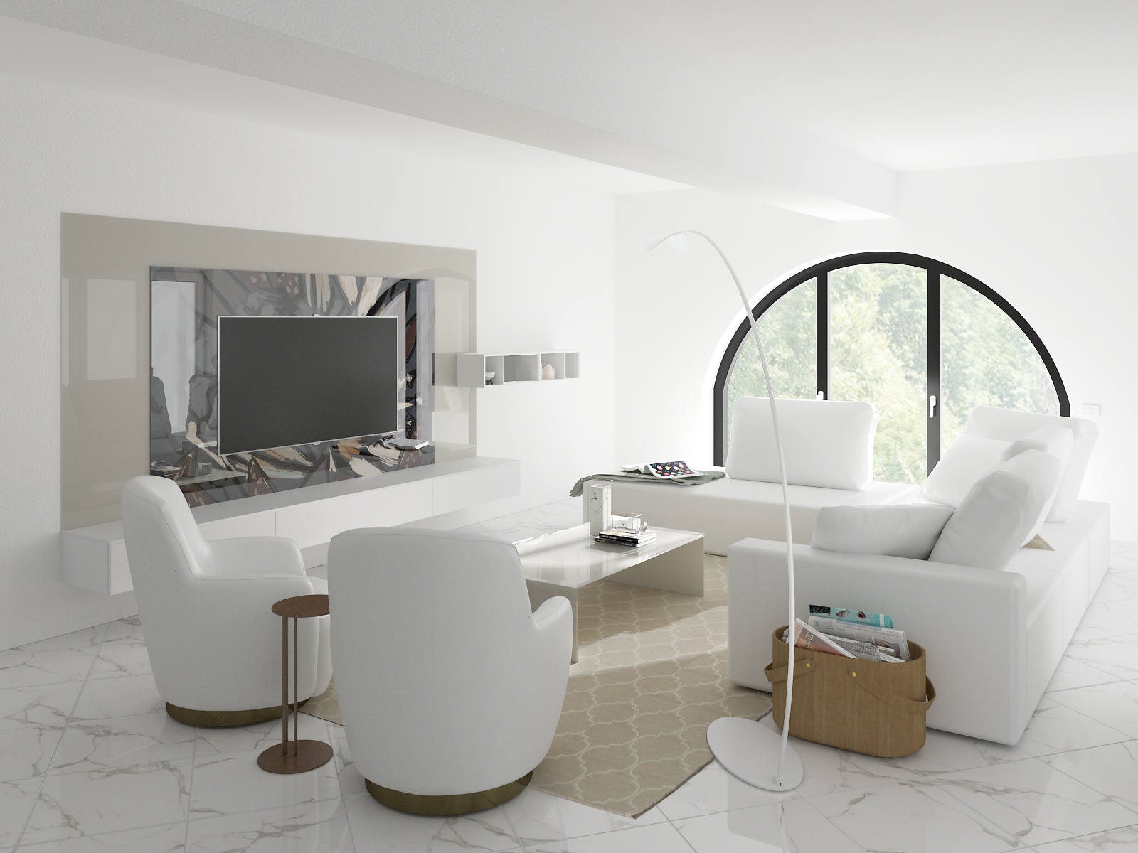 Render salotto bianco e crema