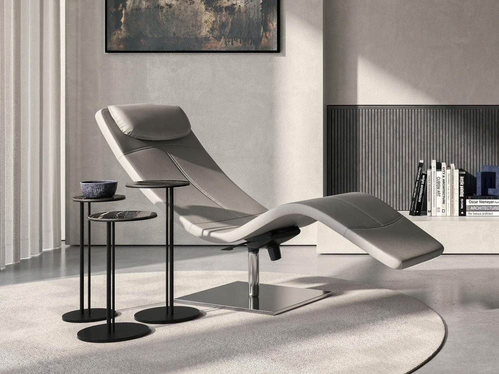 Chaise longue moderna in pelle grigia | Casanova