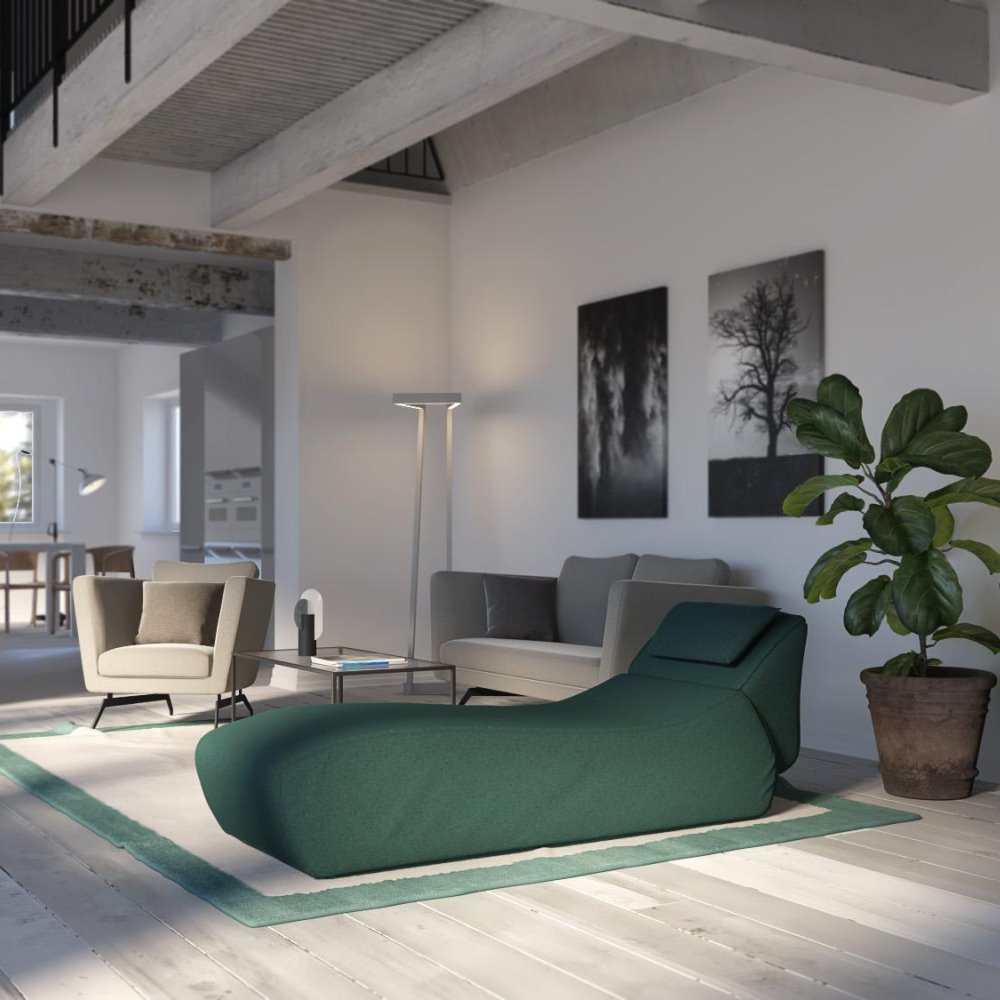 Chaise longue imbottita in tessuto verde | Bender