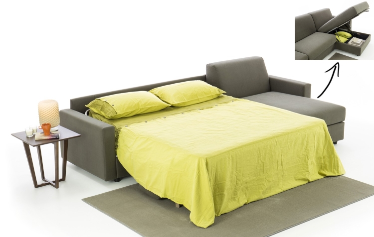 Divano letto con chaise longue contenitore Colin