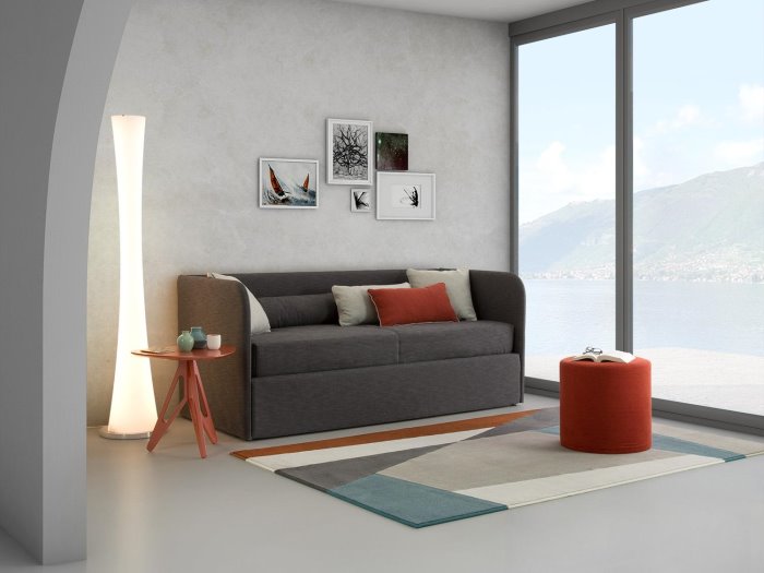 Divano letto compatto con rivestimento grigio scuro Birba Sofa