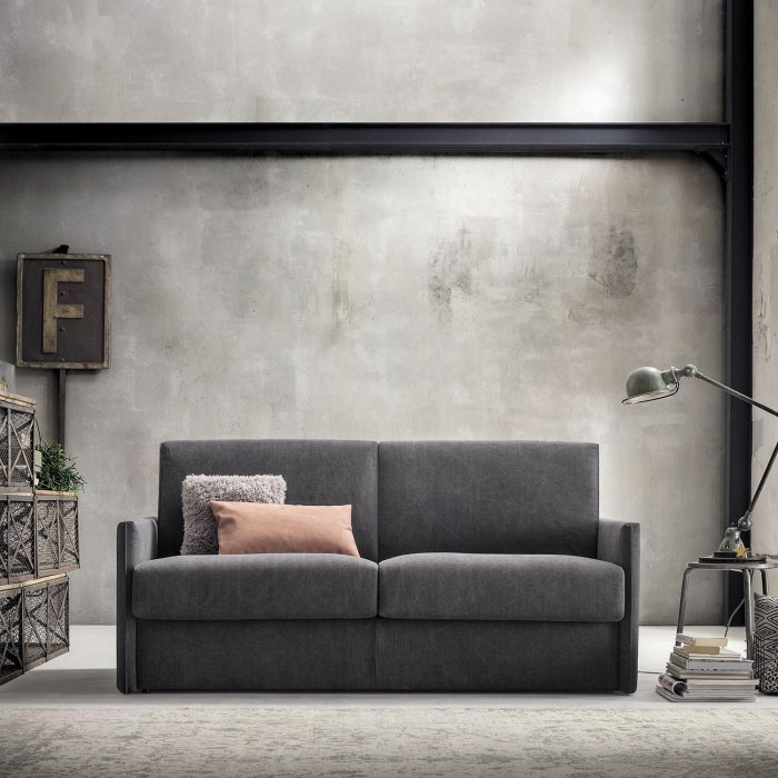 Divano letto per spazi stretti in stoffa grigio scuro Moss Loft