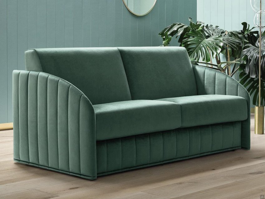 Divano letto verde con braccioli stretti | Clark