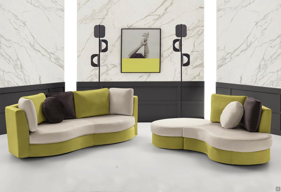 Divano bicolore verde dal design organico | Ravel