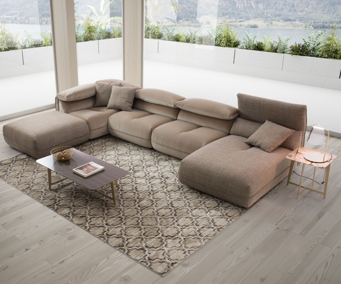 Salotto total beige con divano modulare componibile e schienali regolabili Monterey