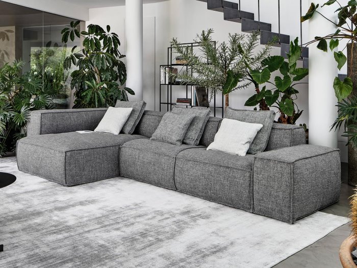 Grande divano grigio componibile a L Peanut B