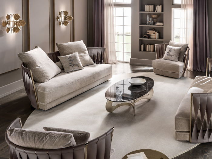 Twist - divani e poltrone in stile barocco chic con schienali in fasce di pelle