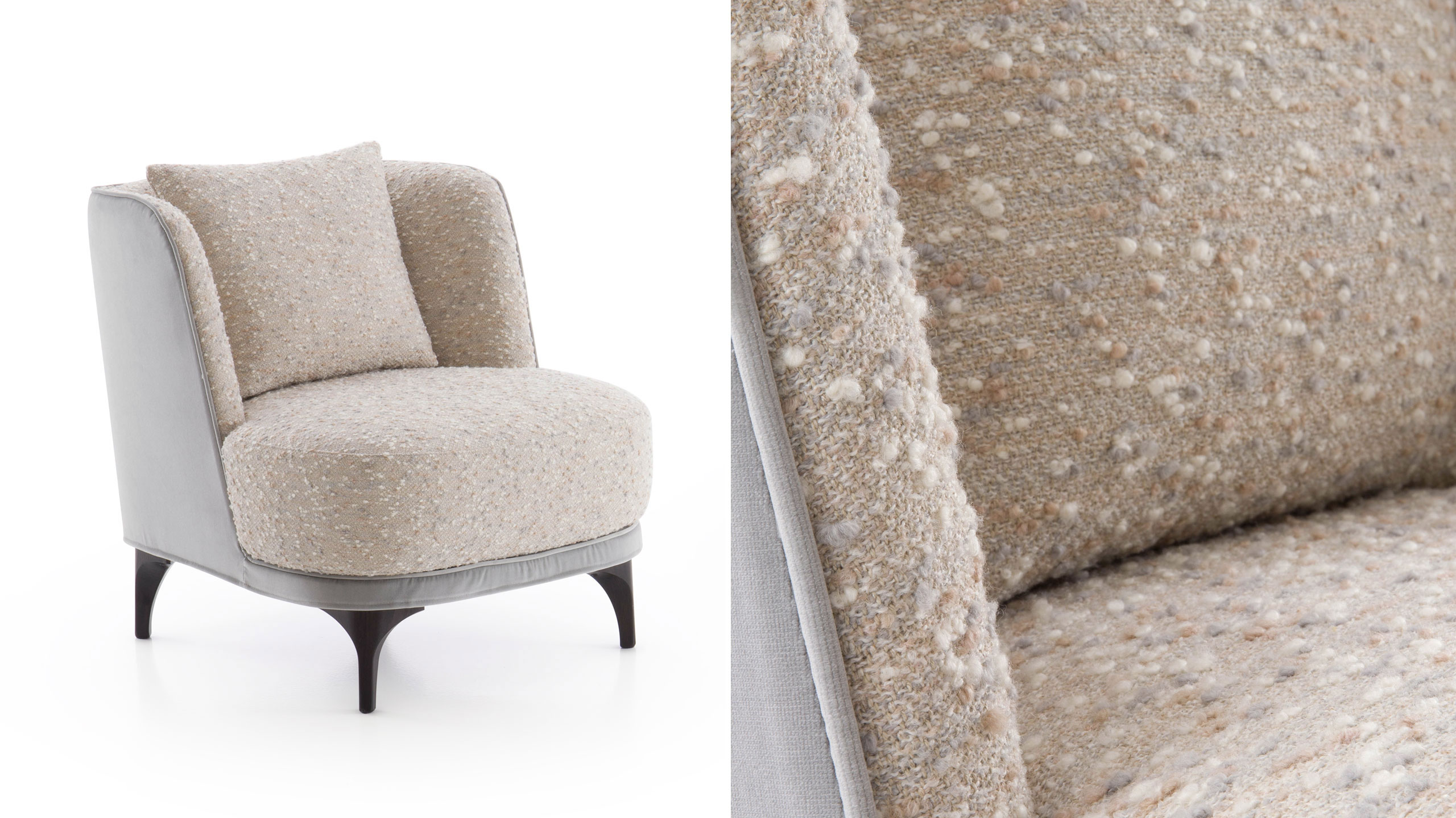 Poltroncina bassa in tessuto decorativo bouclé | Amanda