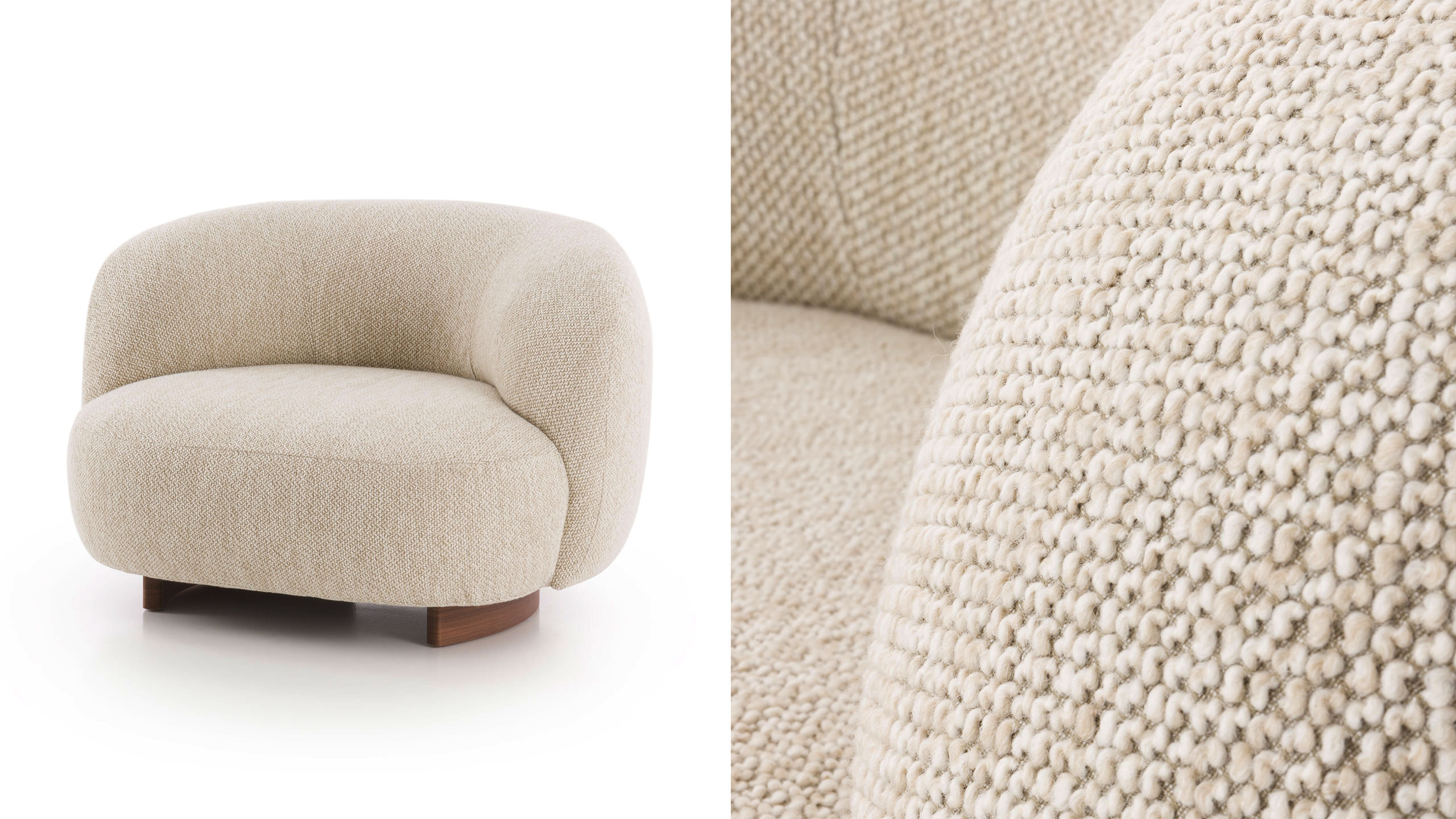 Poltroncina di design in tessuto bouclé misto lama a trama grossa | Aralia 