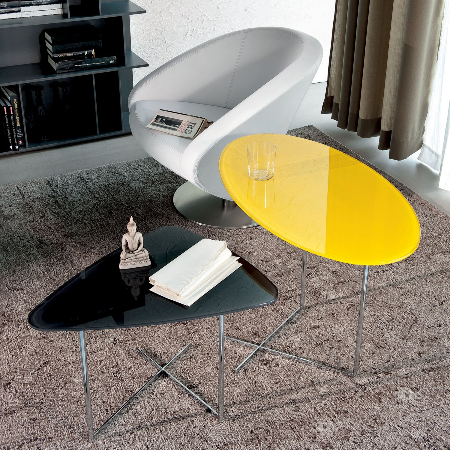 Vislone Tavolino da caffè/Tavolino Laterale da Salotto Rotondo Design Moderno in Vetro Bianco/Nero a Goccia 42 x55 cm 