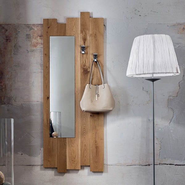 Pannello appendiabiti da ingresso in legno con specchio - Caramell