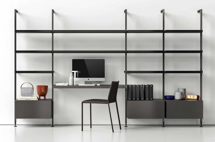 Libreria in alluminio componibile a pali con scrivania per pc integrata Betis