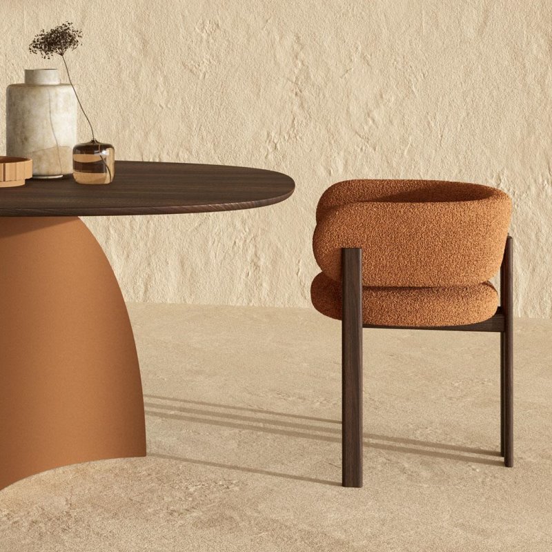 Poltroncina da tavolo in tessuto bouclé arancione | Mailea