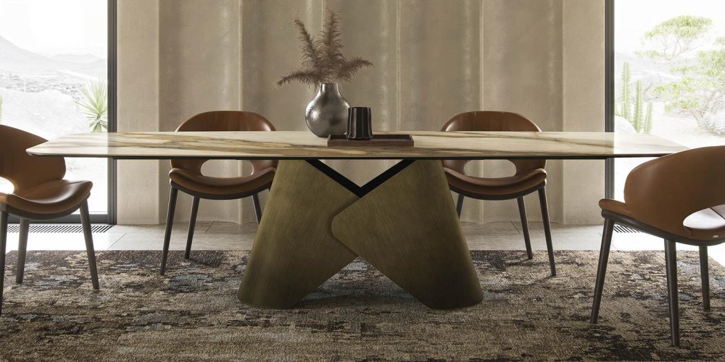 Tavolo di design con base centrale decorativa in metallo Scott